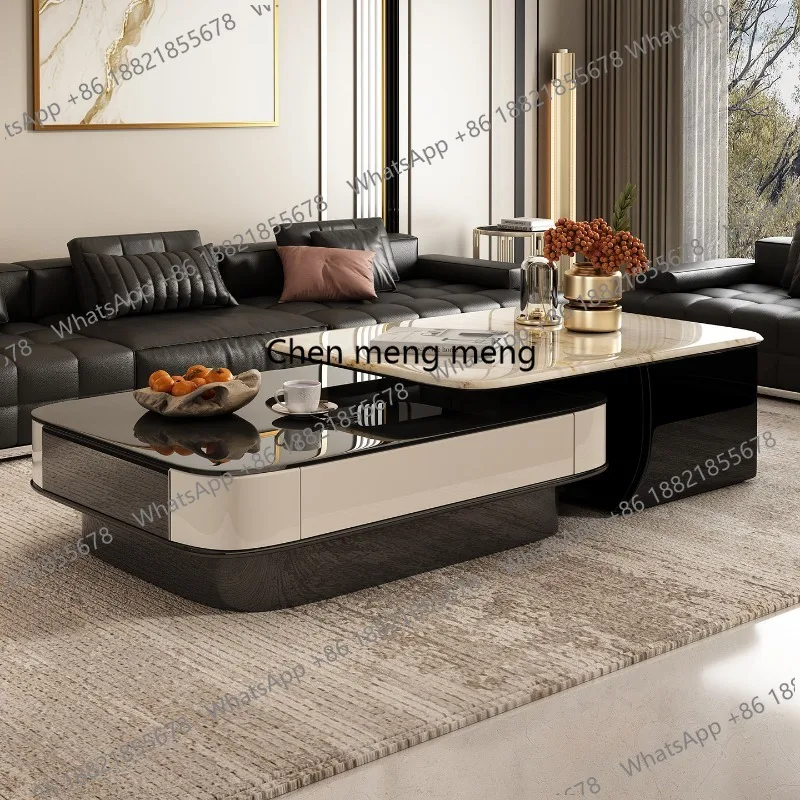 

coffee table high and low combination storage living room furniture, simple rectangular tea table with contrasting colors
