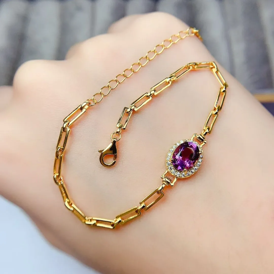 High Grade Natural Amethyst Bracelet S925 Pure Silver Stable Inlay Vivid Dark Purple Fine Luster Trendy Female Accessories