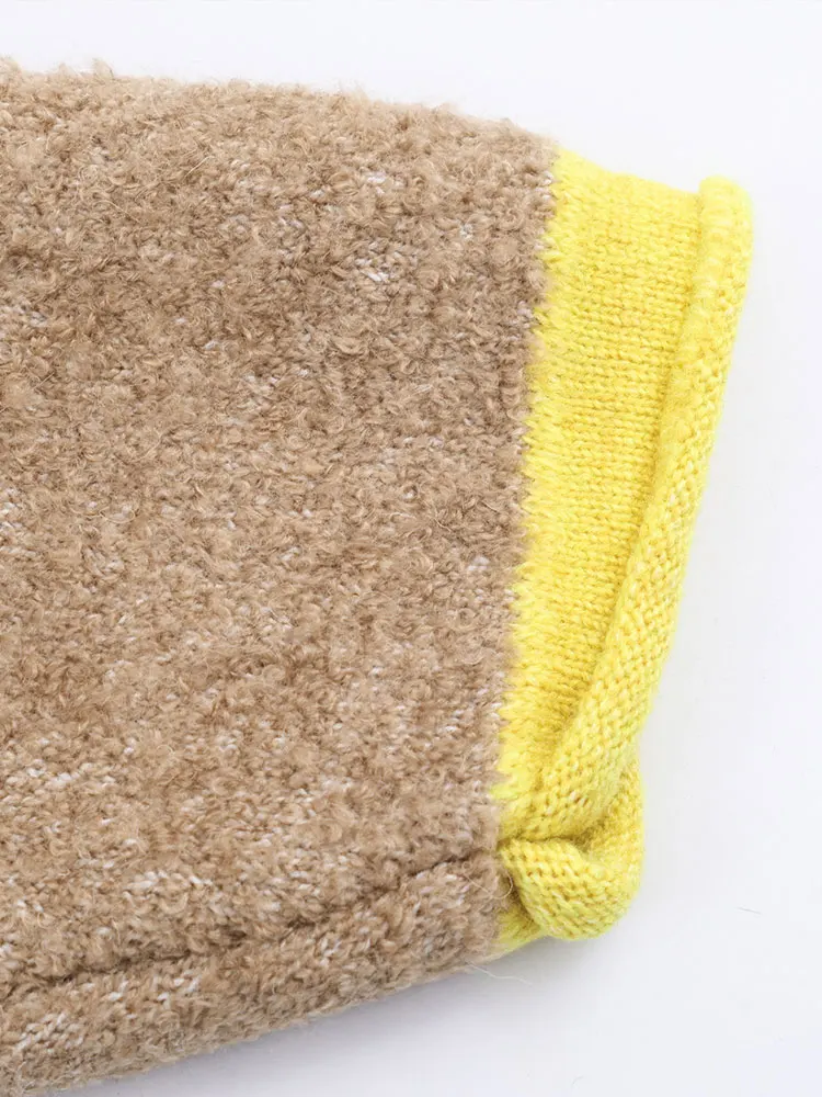 TFAFXY المرأة سترة سترة خريف شتاء محبوك عالية الرقبة طويلة الأكمام اللون حظر سستة معطف فضفاض الإناث رداء علوي غير رسمي ﻿