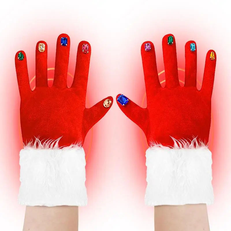 Creative Kids Red Christmas Gloves Velvet Red Gloves Costume With Gemstone Manicure For Women Rave Party Christmas Party Prom