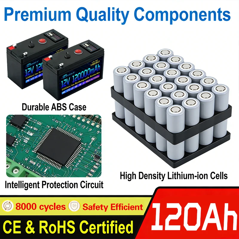 

НОВАЯ литиевая аккумуляторная батарея 12 В, 120 Ач, 8000 + циклов LiFeP04 для солнечной/ветровой энергии, небольшого ИБП, освещения, силовых колес, эхолота