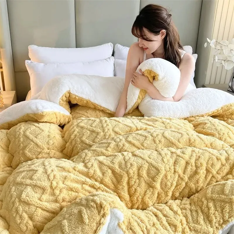 Soft Super Thick Winter Warm Blanket Artificial Lamb Cashmere Weighted Blankets for Beds Cozy Thicker Warmth Quilt Comforter