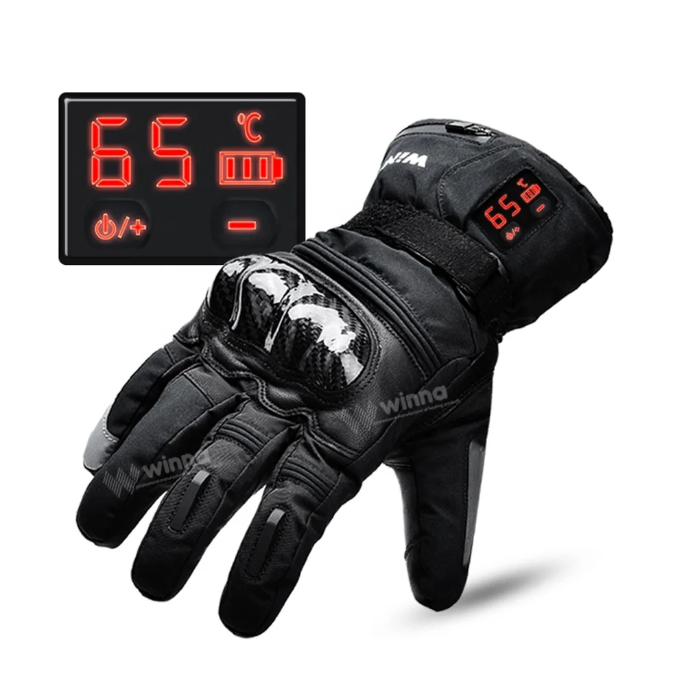 

2200mAh Electric Heated Leather Gloves Winter With LED Digital Display Waterproof Hands Warmer Heating Gloves Motorcycle