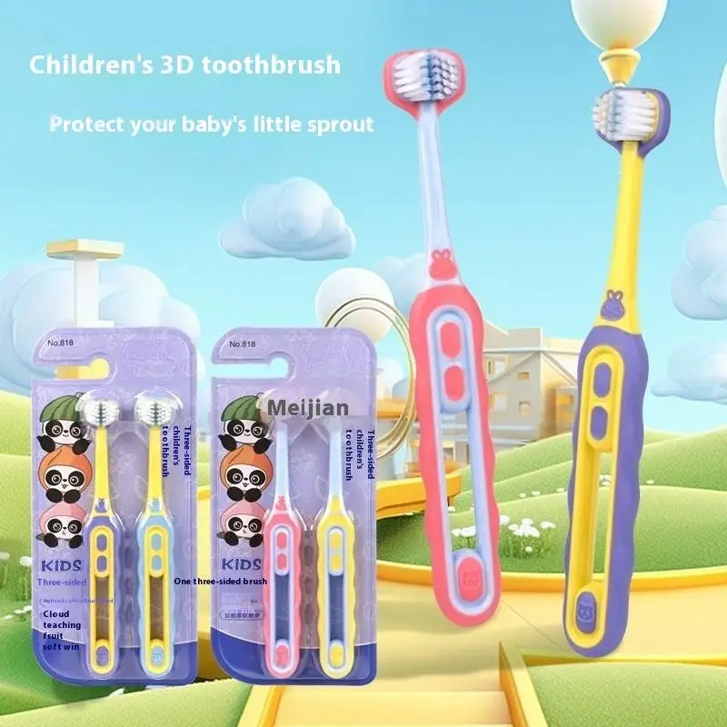 

2 Pcs Children's Toothbrush Three-sided Soft Bristle Teeth Whitening Brushes For Children Aged 3-12 Years Dental Oral Care
