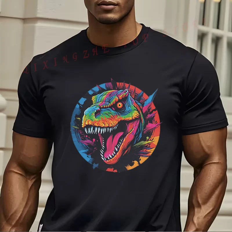 

Футболка Neon Dinosaur Classic — мужская повседневная футболка с короткими рукавами, забавная футболка с круглым вырезом, футболки с графическим рисунком, топы