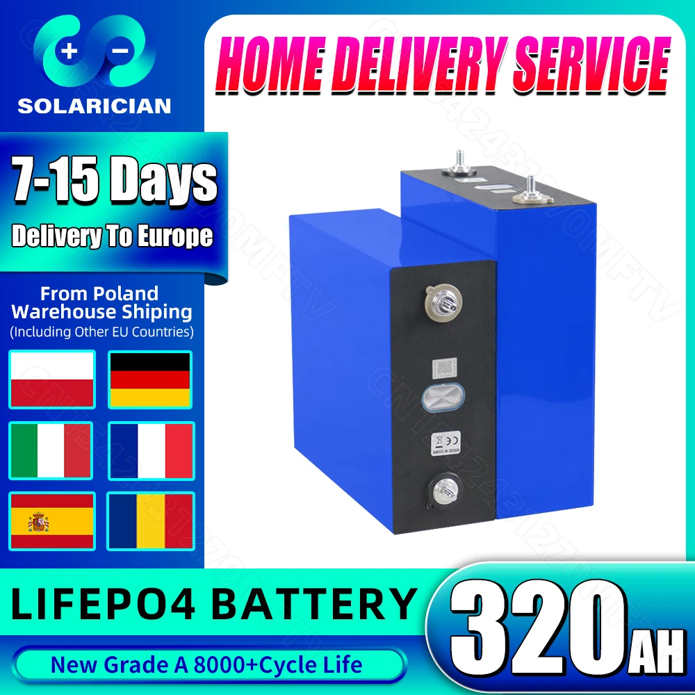 

Grade A 320Ah LiFePO4 Battery 8000 Cycle 3.2V LFP Rechargeable Battery Solar bateria DIY 12V 24V 48V Lifepo4 Cell For RV Camping