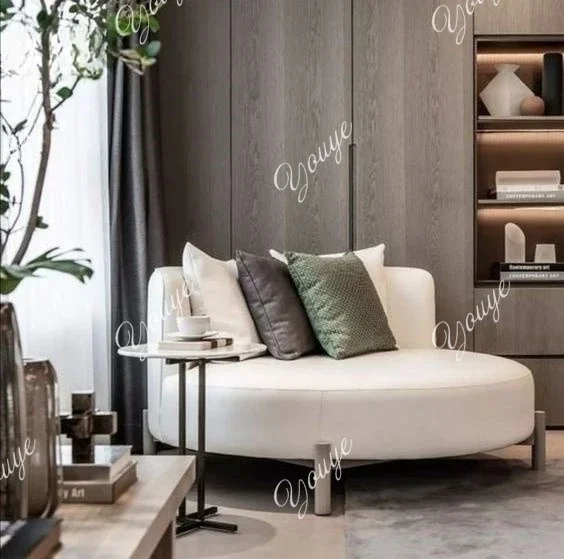 Io Italian Minimalist Leather Fabric Metal Sofa Nordic Creative Curved Casual Modern Round Fashion Negotiation Sofa
