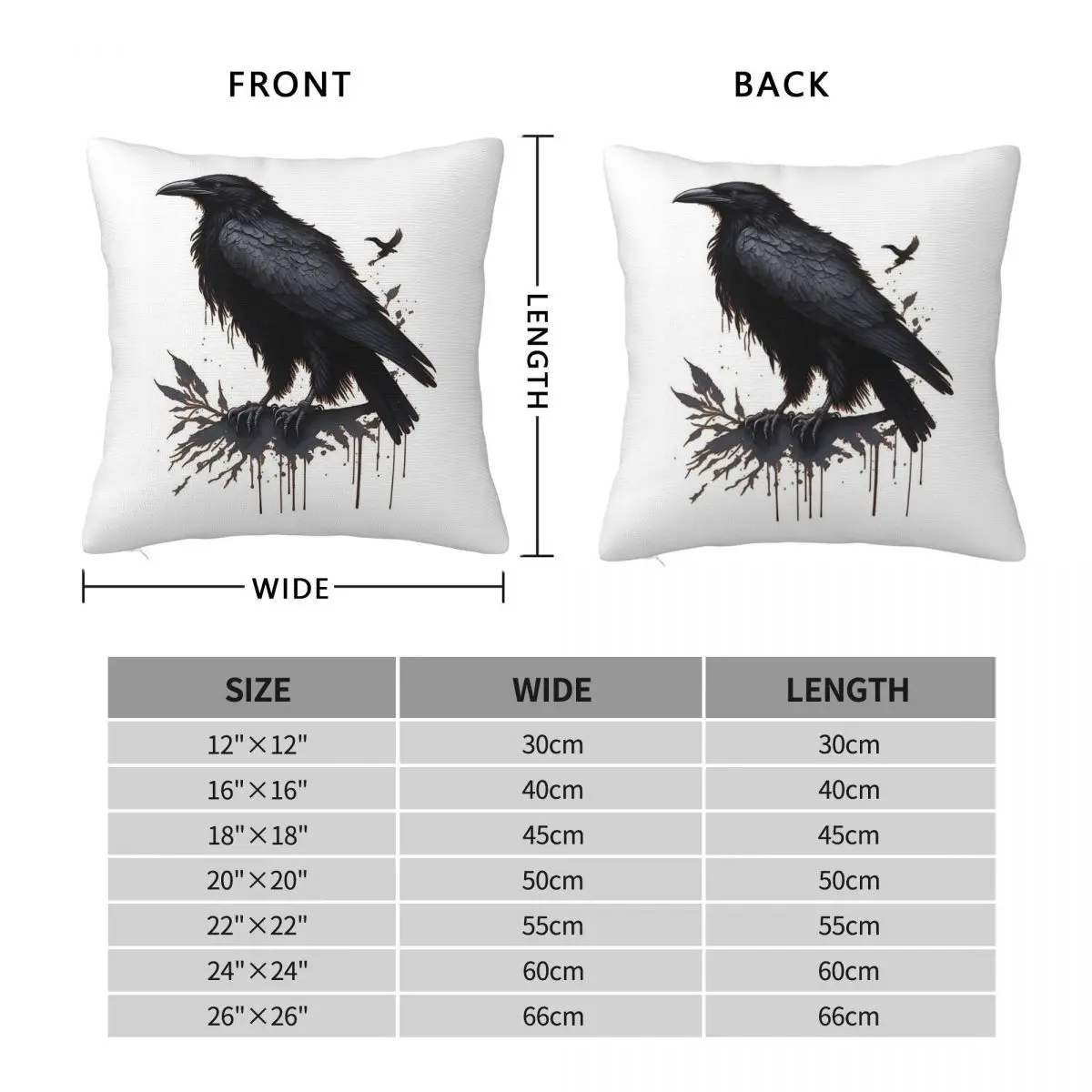 Black Raven Square Pillowcase Polyester Linen Velvet Printed Zip Decorative Home Cushion Cover