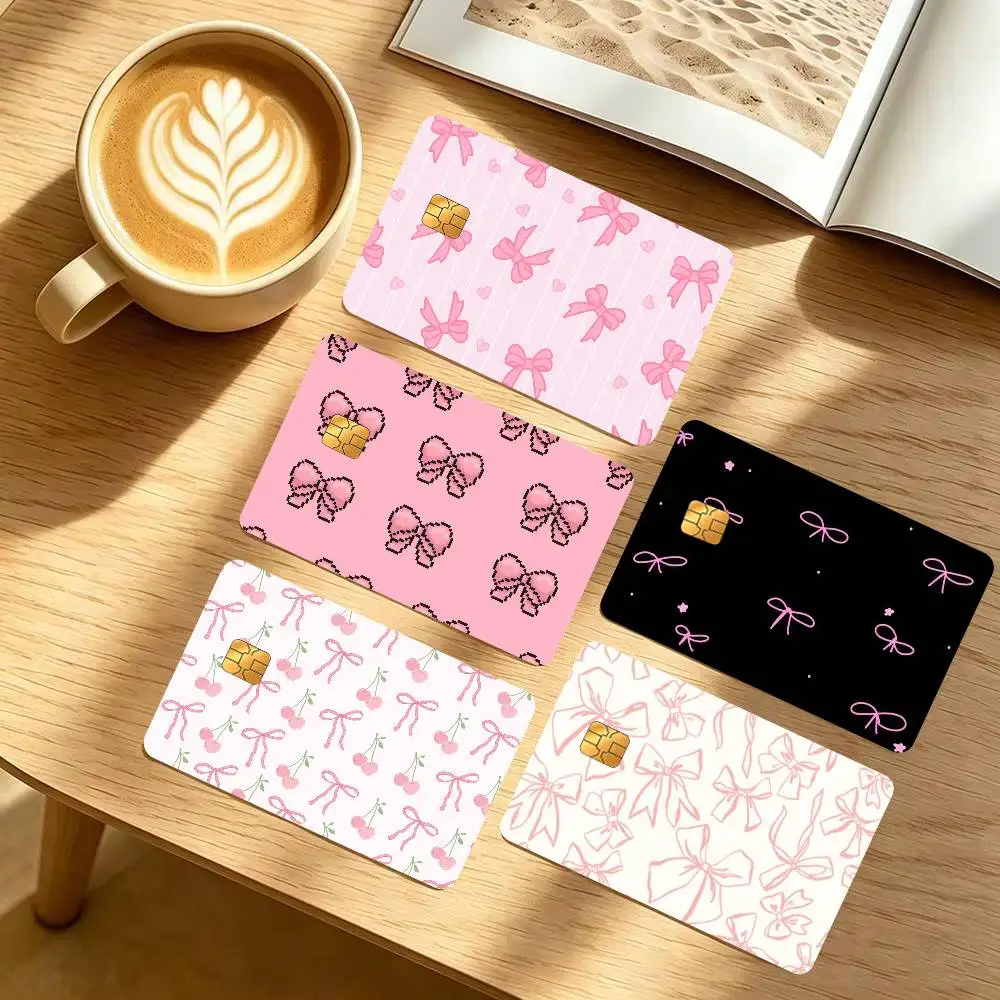 Fashion Pink Bowknot INS Anime    Anime 4pcs 1Set Film Skin Sticker Tape for Bank Credit Debit Card