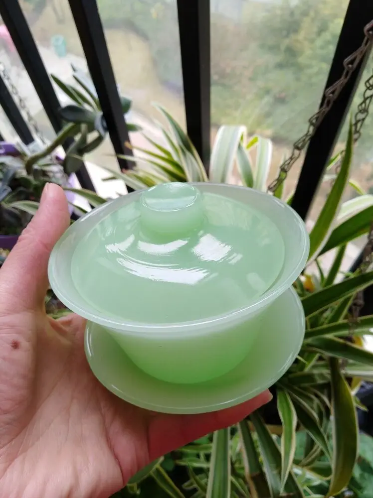 1Pc Chinese Green Jade Cups with A Diameter of 90 Millimeters and 3.5 Inches