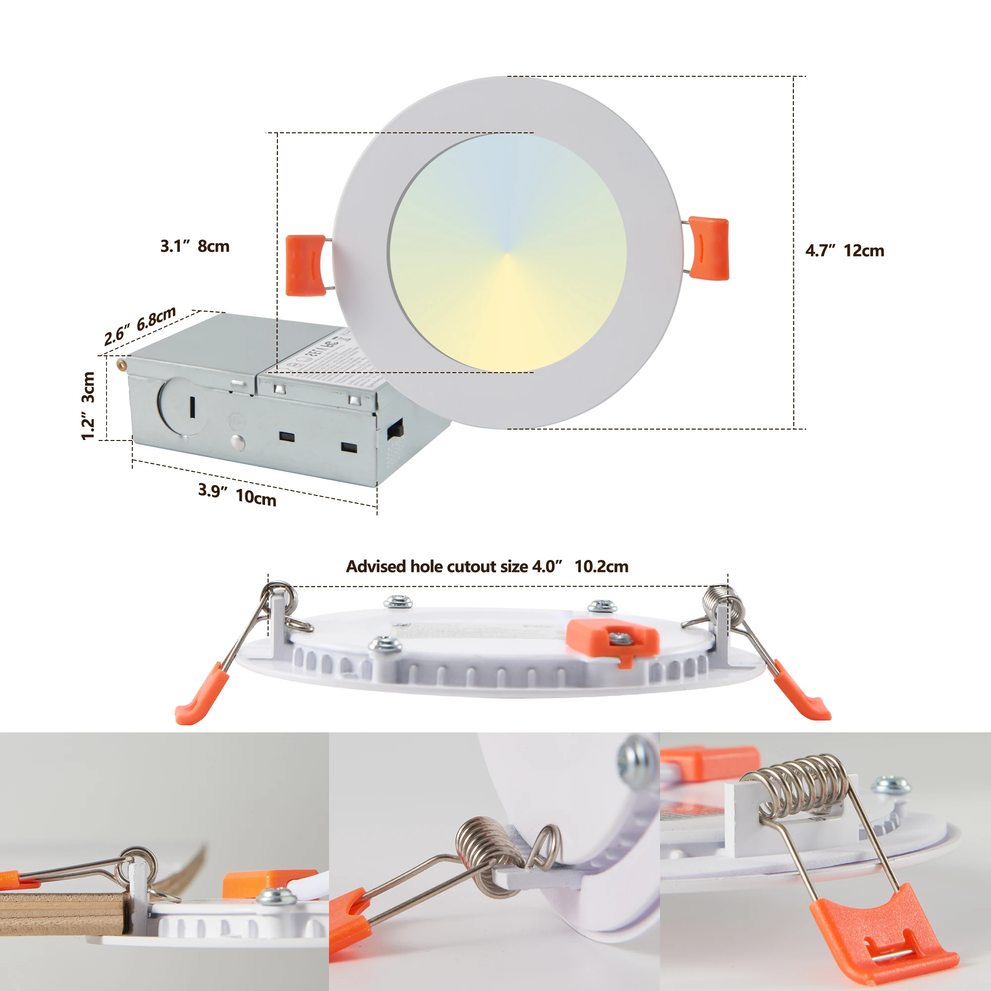 12-Pack LED Recessed Lights with Junction Box, Dimmable Downlights, 3000K-5000K Adjustable Color, Energy-Efficient Ceiling Light