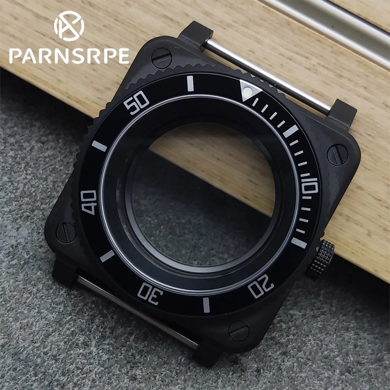 

42MM Black Square Watch Case Sapphire Glass Steel Inner Bezel Replacement Parts For NH35 NH36 NH70 Movement