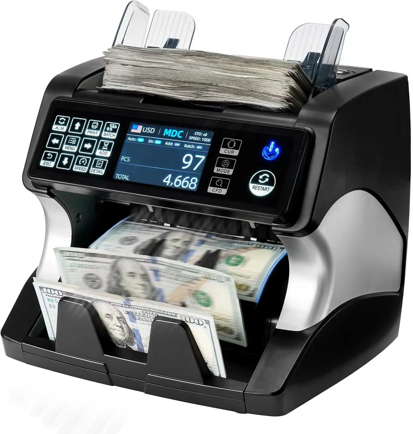 

MUNBYN IMC01 Bank Grade Money Counter Machine Mixed Denomination, 2CIS/UV/IR/MG/MT Counterfeit Detection, Serial Number, MUL