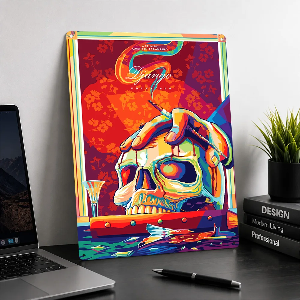 Django Unchained Skull Pop Art Metal Poster Perfect Gift for Fans Lovers Personalized Wall Art Metal Sign for Wand Deko Decor