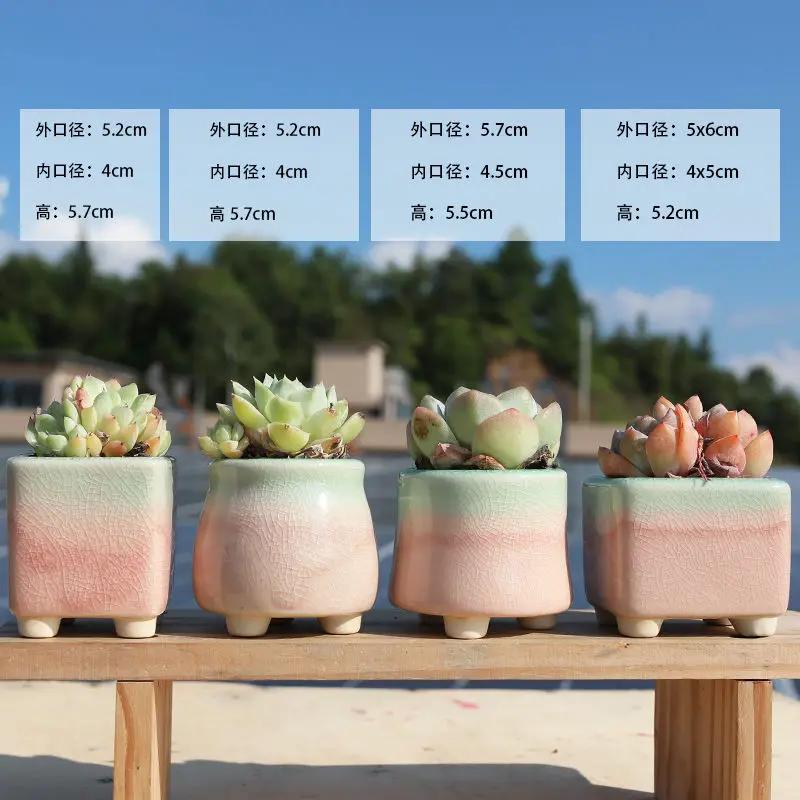 Personalized Ice Cracking Flow Glaze Rainbow Gradient Color Square Thumb Pot,succulent Flower Pot Cute Simple Desktop Creativity