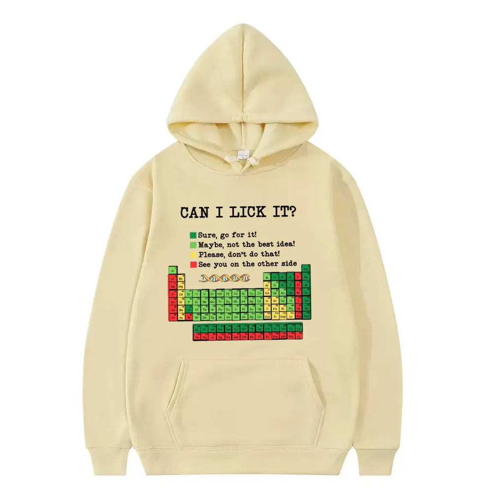 Grappige periodiek systeem "Kan ik het lik? Chemie Print Hoodie Mannen Vrouwen Casual Hoodies Lange Mouwen Hip Hop Vintage Sweatshirts Top