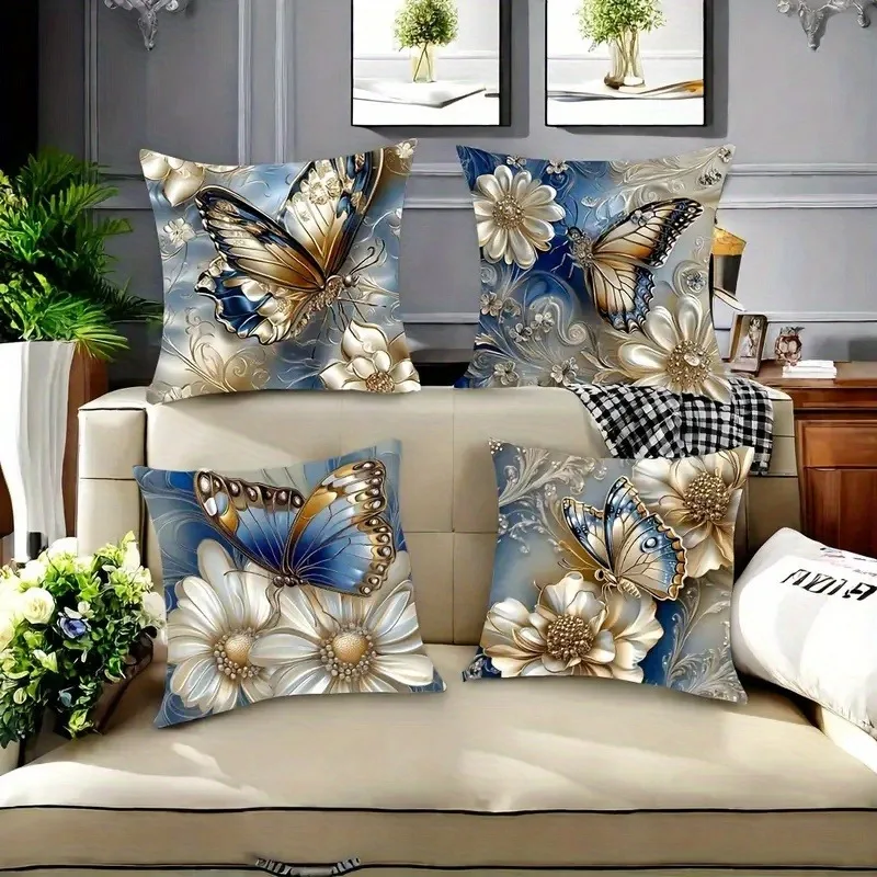 

Роскошная наволочка с бабочкой, многослойный дизайн с цветочным и металлическим акцентом, элегантный чехол для домашнего декора