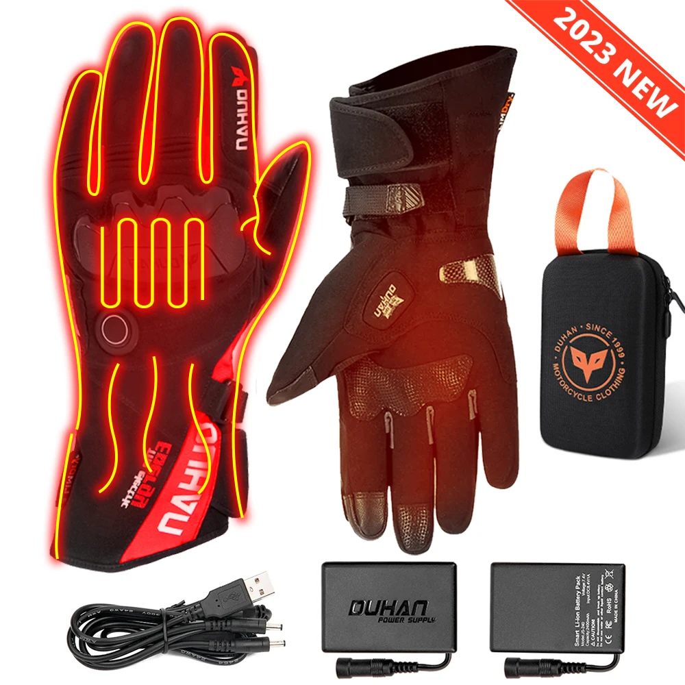 DUHAN Waterproof Motorcycle Heated Gloves USB Electric Motocross Heating Gloves Windproof Heated Gloves Winter Moto Protection