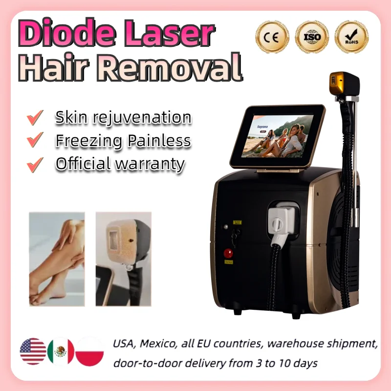 

Diode Laser Hair Removal Device Triple Wavelength 3000W Power Safe Painless Permanent 808nm 1064nm 755nm Alexandrit Laser Device