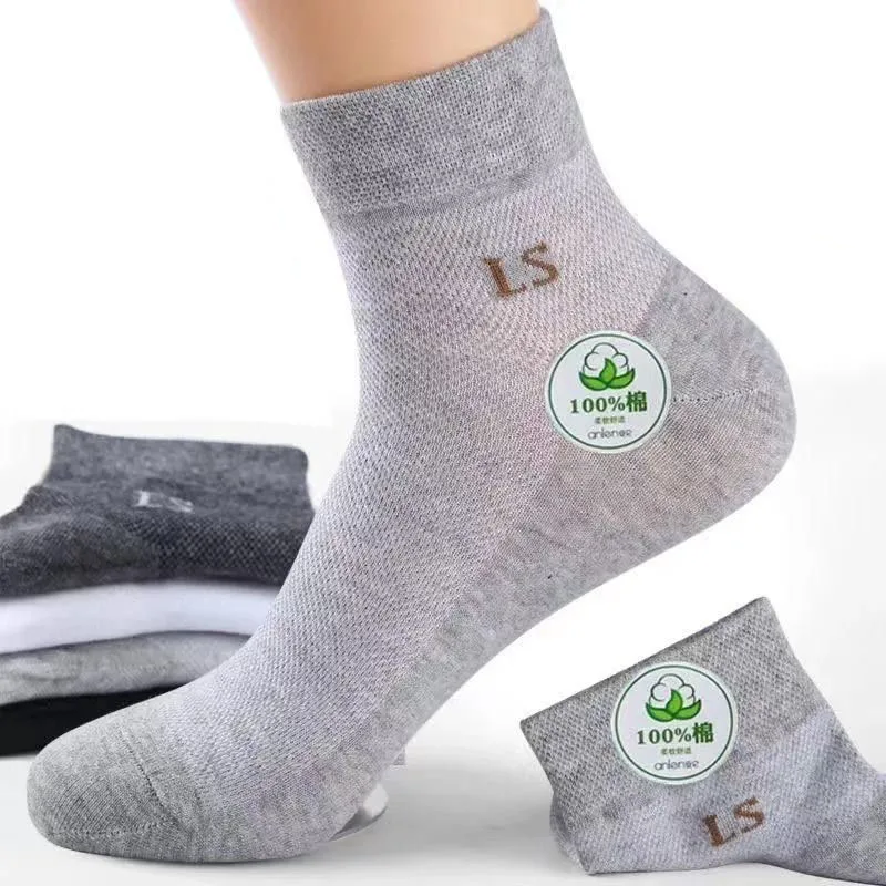 Calcetines de malla de algodón puro para hombre, medias ultrafinas transpirables de tubo medio, desodorantes, absorbentes de sudor, respetuosas con la piel, 5 pares