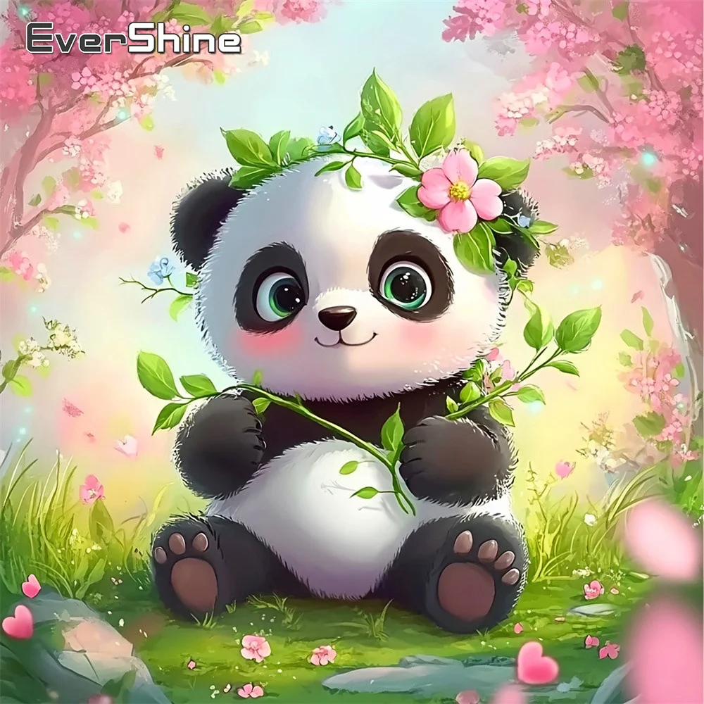 EverShine Diamantmalerei Tier Vollflächige Diamantstickerei Panda-Bild Strass DIY Mosaik Kirschblüten Wandkunst