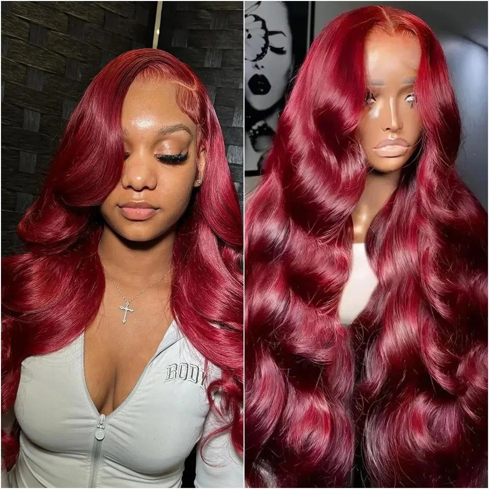 30 40 بوصة بورجوندي 13x6 HD الدانتيل أمامي 100% باروكة من شعر طبيعي 200 الكثافة الجسم موجة 99j 13x4 الدانتيل الجبهة البرازيلي الباروكات قبل قطعها #1