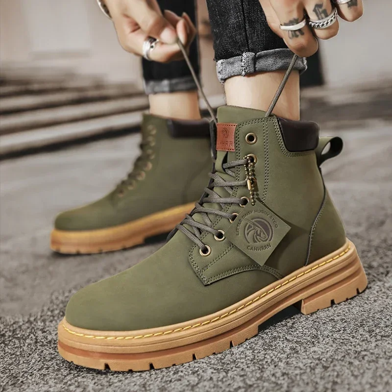 High Top Boots Men\'s Leather Shoes Fashion Motorcycle Ankle Boots for Men Winter Boots Man Shoes Lace-Up Botas Hombre