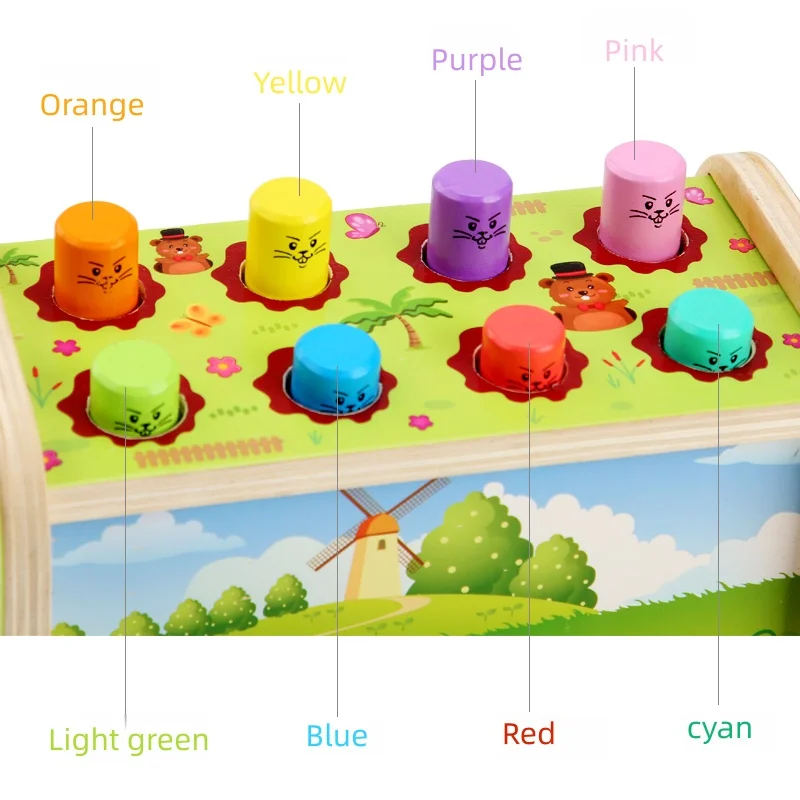 لعبة Whack-a-Mole الخشبية مع أوتاد ملونة ومطرقة خشبية - تتمتع للأطفال