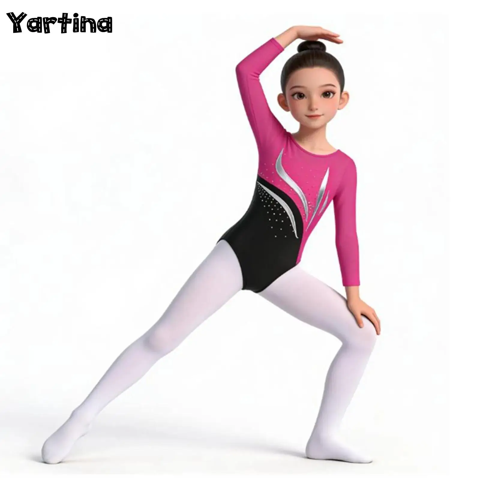 

Kids Girls Rhinestone Rhythmic Gymnastics SwimsuitBallet Jersey Leotards Artistic Figure Skating Biketard Unitard Tight Jumpsuit