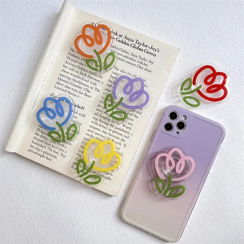 1Pcs Flower Clear Tulip Mobile Phone Holder Stand Cell Phone Ins Korean Bracket Grip For IPhone Samsung Huawei Foldable Hoder