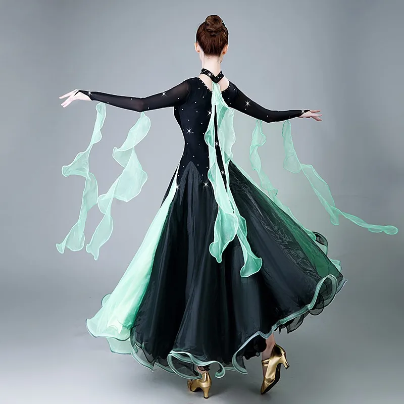 Abiti da valzer viennese neri Abiti da competizione di ballo da sala standard da donna Abiti da ballo Costumi di danza Abbigliamento da ballo da fata