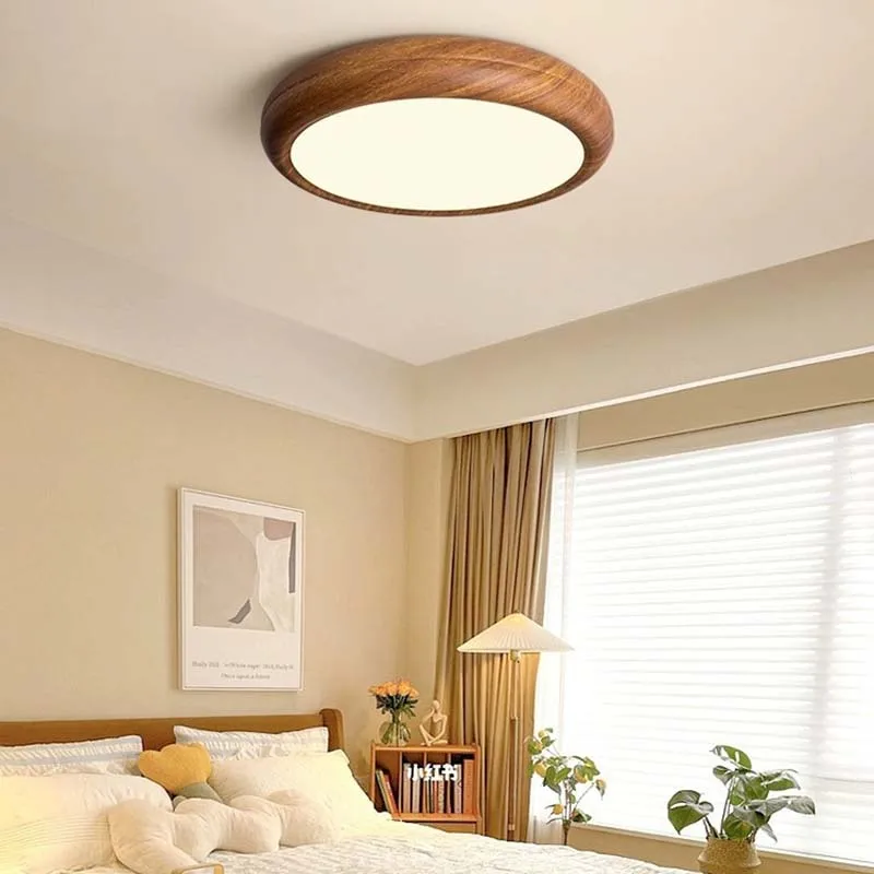 

LED Nordic circular ceiling light, used for bedrooms, living rooms, corridors, children's rooms, walnut colored ceiling light