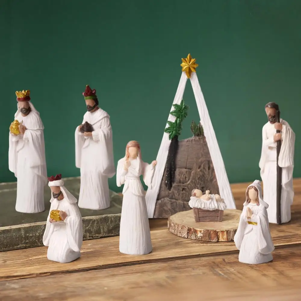 

8pcs/Set Religious Statue Resin Ornaments Crafts for Desktop Home Decoration Sold as a set Sold in a Bundle Religious Decor