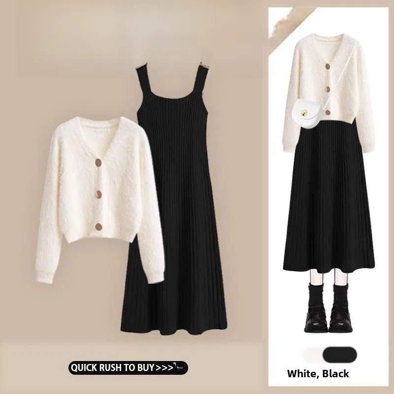 

Вязаный свитер Laid-ba Sle Color V-ne Long Sve с квадратным воротником и бретелями, осенняя верхняя одежда, комплект