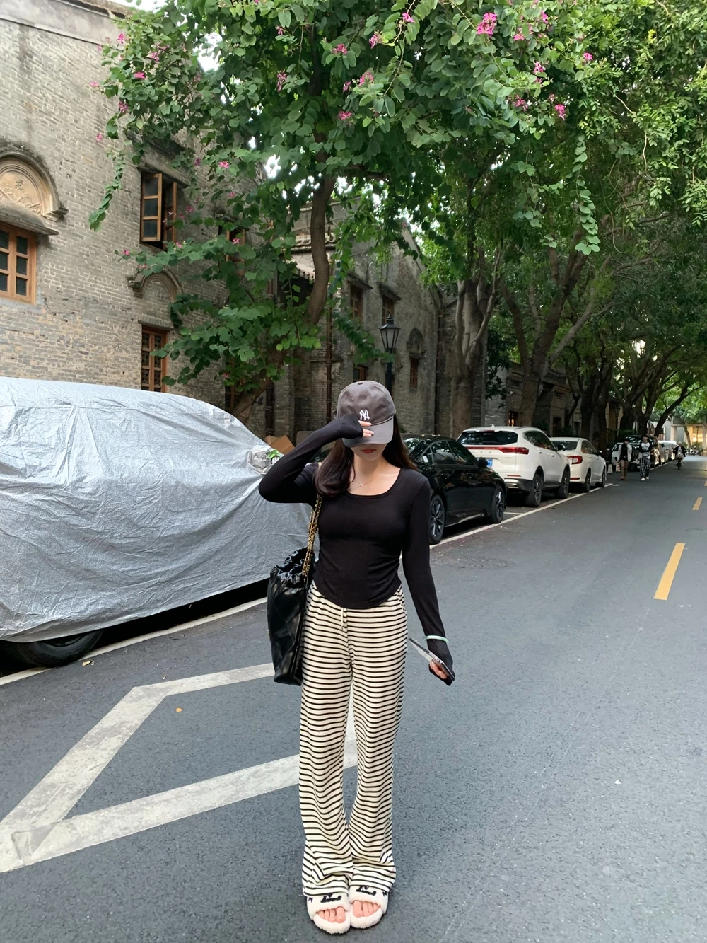 

ne High Waist Wide Leg Pants Women's Loose Slimming Casual Sports Thiened Dstring Striped Autumn Winter Faion