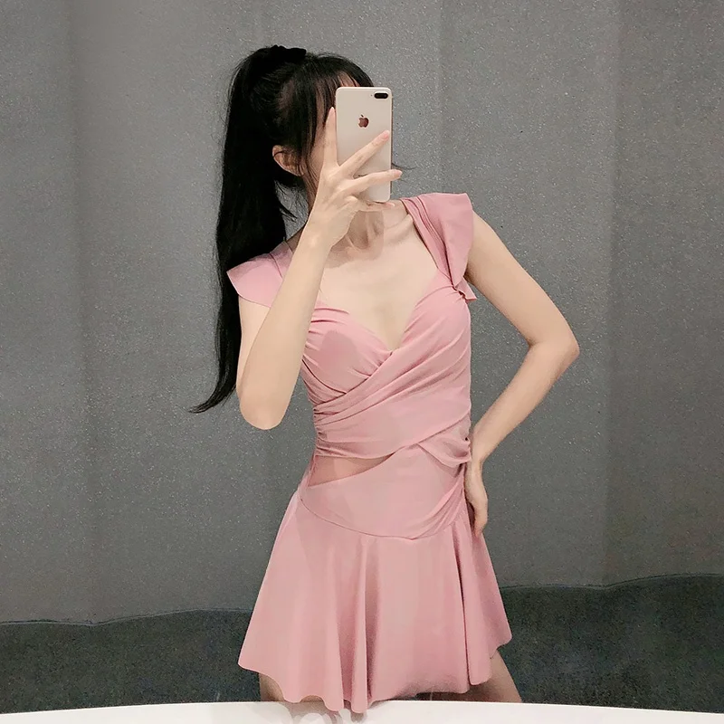 

2023 New Fairy Sle Student One-Piece Swimsuit Belly Cover Slimming Bal Thermal Spa Sexy Gathered Bikini Swimwear