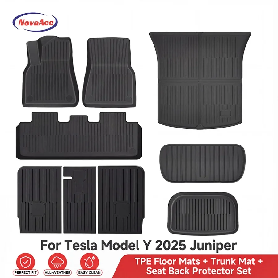 

NovaAcc Floor Mats for Tesla Model Y Juniper 2025 2026 TPE Trunk Pad Scratch-Resistant Cargo Protective Liner Non-Slip Car Mats