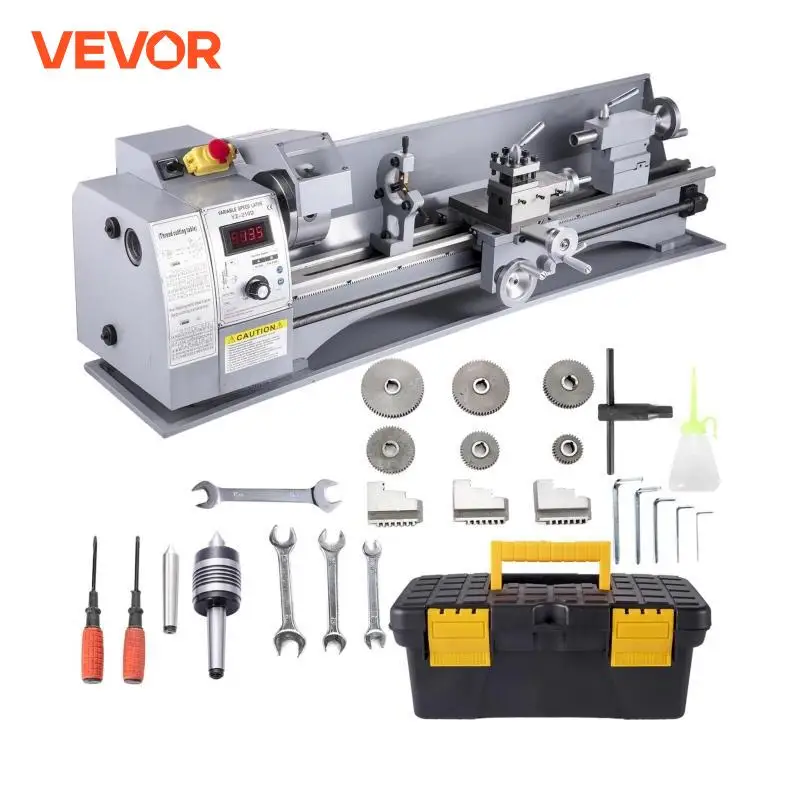 VEVOR 8Inch X 32Inch Extended Mini Metal Lathe With 3-Jaw Chuck 850W 110V Variable Speeds 50-2500 RPM Making Bushings Spindles