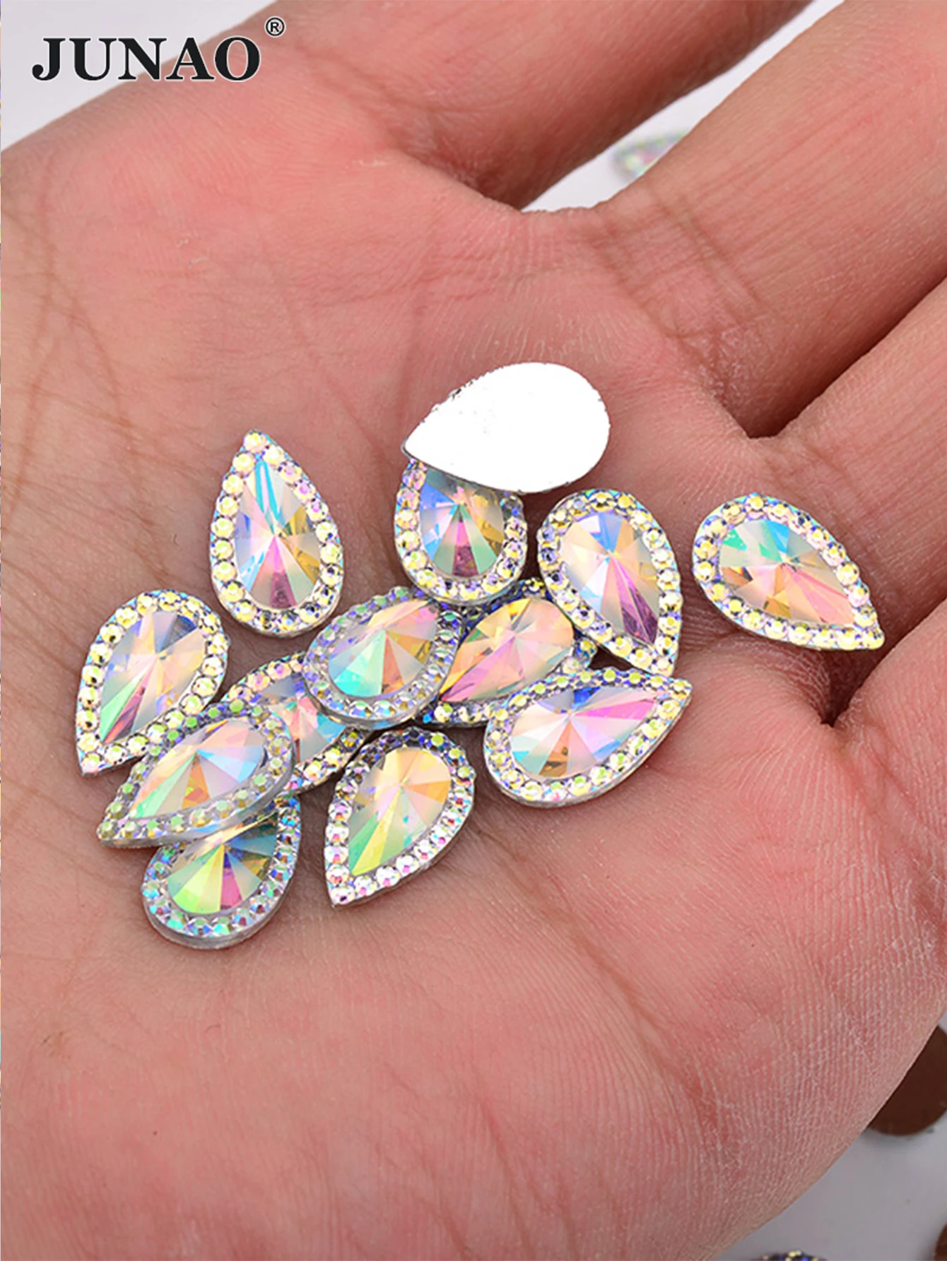 JUNAO 13*18mm 16*30mm kryształ AB spadek dżetów aplikacja Flaback żywica klejnoty nie hotfix kryształowe kamienie DIY diament Strass — zdjęcie 7