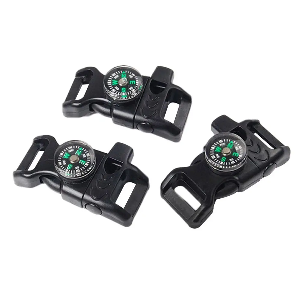 5PCS 14mm Side Release Compass Whistle Buckle Curved Emergency Survival Whistle Buckle Paracord 550 Paracord Bracelet Strap Part