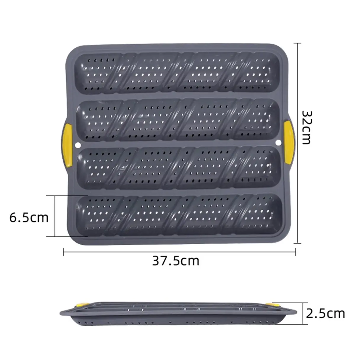 4 Cavity Silicone Bread Loaf Pan, Non Stick, Easy Release, French Sub Bread Roll Pan for Oven Bakers, Non Slip Handles