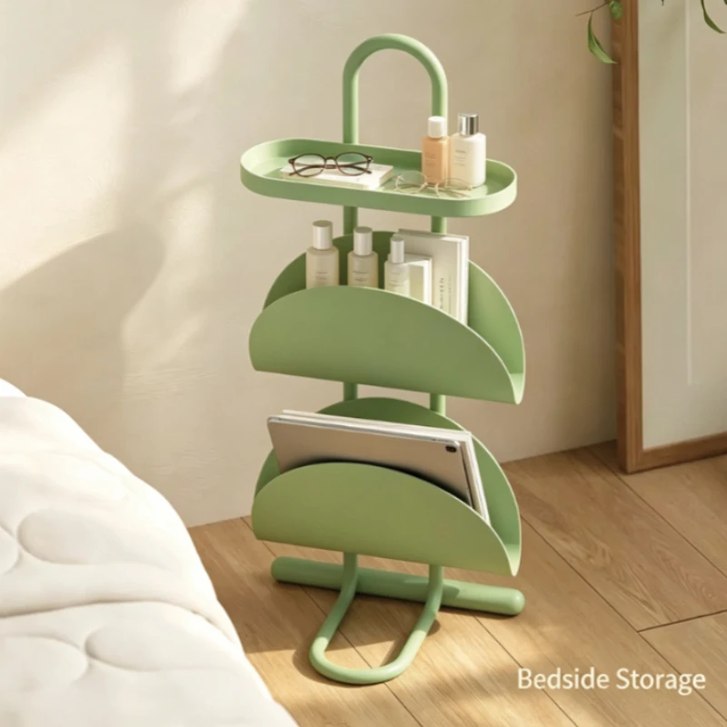 Green Multifunctional Half-Circle Magazine Rack Side Table, Creative Storage Shelf for Living Room Bedroom Balcony with Modern