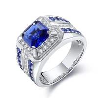 Elegant Silver Color Square Round Blue Red Stone Men Rings Wedding Party Jewelry Rings