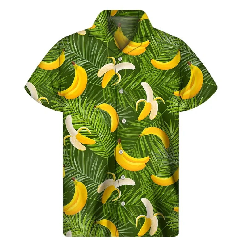 

2026 New Dressing Styles of People in Hawaii Banana 3d Printed Shirt Men Summer Vacation Tropical Plants Pattern Short Sleeves
