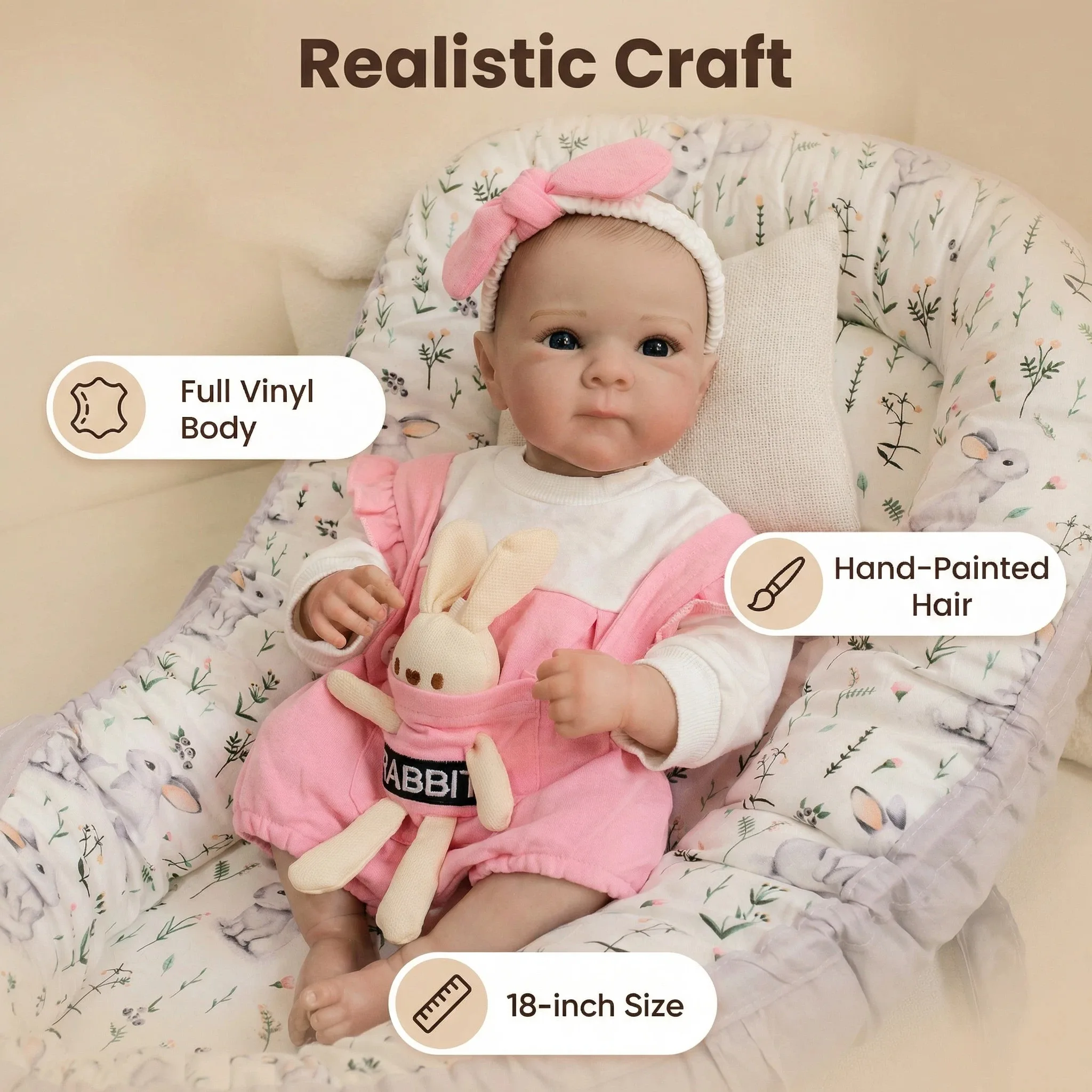 NPK 18inch Reborn Baby Girl Doll Soft Cuddly Body Hand Detailed 3D painting with Visible Veins Gifts for Girls Collectible Doll