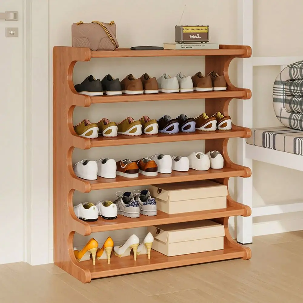 

5 6Tier Multifunctional Teak Shoe Rack Compact Bamboo Storage With Seat, Stackable Expandable For Dorms, Entryways SpaceSaving