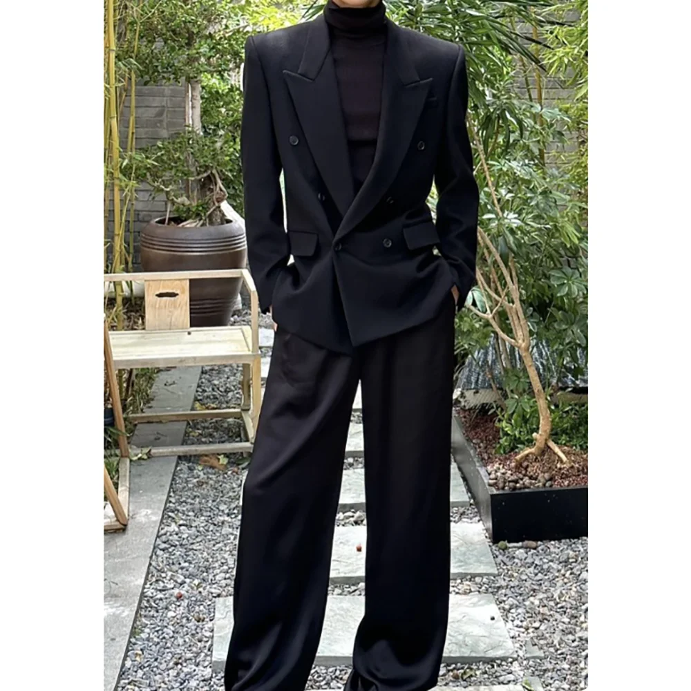 

Handsome Elegant Men's Suits Double Breasted Peak Lapel Stylish Dinner Party Male Suits Wedding Prom Clothing