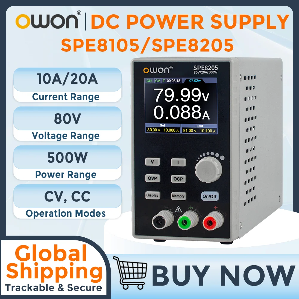 OWON SPE8105/SPE8205 Programmable DC Power Supply | 80V 10A/20A 500W Output | SCPI Control &List Waveform Editing Output