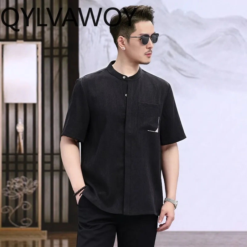 QYLVAWOY 90% Mulberry Silk Men's Shirts Casual Shirt New Summer Shirts for Man Loose Short Sleeve Tops Menswear Clothing Camisas