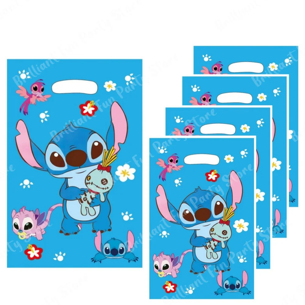 Disney Stitch Party Gift Bags Cute Plastic Candy Treat Bag Party Decorations for Kids Girl Birthday Baby Shower Party Supplies